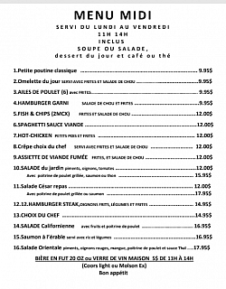 Menu midi 11h à 14h